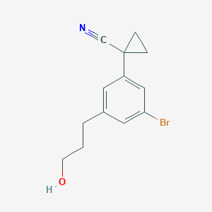 molecular formula C13H14BrNO B8409972 1-[3-Bromo-5-(3-hydroxypropyl)phenyl]cyclopropane-1-carbonitrile 