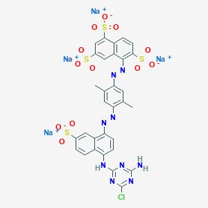 molecular formula C31H20ClN9Na4O12S4 B084100 Tetrasodium;5-[[4-[[4-[(4-amino-6-chloro-1,3,5-triazin-2-yl)amino]-7-sulfonatonaphthalen-1-yl]diazenyl]-2,5-dimethylphenyl]diazenyl]naphthalene-1,3,6-trisulfonate CAS No. 12236-93-0