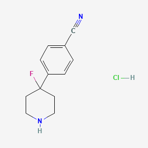 molecular formula C12H14ClFN2 B8410395 4-(4-Fluoropiperidin-4-yl)benzonitrile hydrochloride 