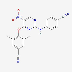 molecular formula C20H14N6O3 B8410581 4-[4-(2,6-Dimethyl-4-cyanophenoxy)-5-nitro-2-pyrimidinylamino]benzonitrile 