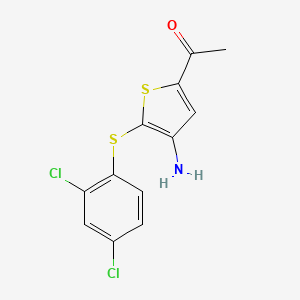 molecular formula C12H9Cl2NOS2 B8410594 1-[4-Amino-5-(2,4-dichlorophenyl)sulfanyl-2-thienyl]ethanone 