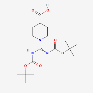 molecular formula C17H29N3O6 B8411149 1-(N,N'-bis{[(2-methyl-2-propanyl)oxy]carbonyl}carbamimidoyl)-4-piperidinecarboxylic acid 
