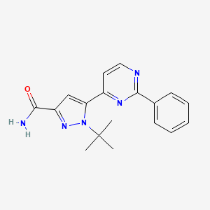 molecular formula C18H19N5O B8411258 1-tert-butyl-5-(2-phenylpyrimidin-4-yl)-1H-pyrazole-3-carboxamide 