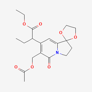 molecular formula C19H25NO7 B8411751 Ethyl 2-(6-(acetoxymethyl)-5-oxo-2,3-dihydro-5H-spiro[indolizine-1,2'-[1,3]dioxolan]-7-YL)butanoate 