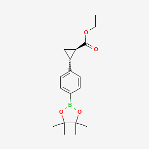 molecular formula C18H25BO4 B8411902 (trans)-2-[4-(4,4,5,5-Tetramethyl-[1,3,2]dioxaborolan-2-yl)-phenyl]-cyclopropanecarboxylic acid ethyl ester 