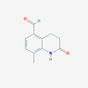 molecular formula C11H11NO2 B8411975 8-Methyl-2-oxo-1,2,3,4-tetrahydroquinoline-5-carboxaldehyde 