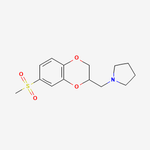 molecular formula C14H19NO4S B8411993 1-{[7-(Methylsulfonyl)-2,3-dihydro-1,4-benzodioxin-2-YL]methyl}pyrrolidine 