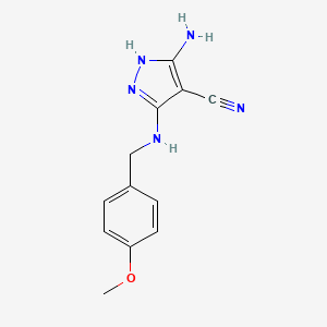molecular formula C12H13N5O B8412697 5-Amino-4-cyano-3-(4-methoxy-benzylamino)-pyrazole 