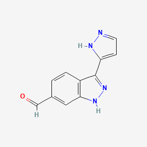 molecular formula C11H8N4O B8413014 3-(1H-pyrazol-5-yl)-1H-indazole-6-carbaldehyde 