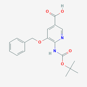 molecular formula C18H20N2O5 B8413026 5-(Benzyloxy)-6-((tert-butoxycarbonyl)amino)nicotinic Acid 