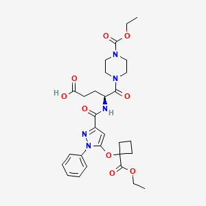 molecular formula C29H37N5O9 B8413083 (4S)-4-([5-[1-(ethoxycarbonyl)cyclobutoxy]-1-phenyl-1H-pyrazol-3-yl]formamido)-5-[4-(ethoxycarbonyl)piperazin-1-yl]-5-oxopentanoic acid 