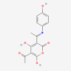 molecular formula C15H13NO6 B8413119 5-Acetyl-4-hydroxy-3-(1-(4-hydroxyphenyl)aminoethylidene)-2H-pyran-2,6(3H)-dione CAS No. 59256-99-4