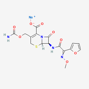 molecular formula C16H15N4NaO8S B8413257 sodium (6R,7R)-3-carbamoyloxymethyl-7-[2-(fur-2-yl)-2-methoxyiminoacetamido]ceph-3-em-4-carboxylate 