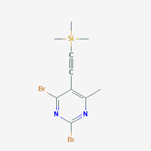 molecular formula C10H12Br2N2Si B8413655 2,4-Dibromo-6-methyl-5-((trimethylsilyl)ethynyl)pyrimidine 