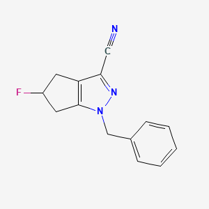 molecular formula C14H12FN3 B8414041 1-Benzyl-5-fluoro-1,4,5,6-tetrahydro-cyclopentapyrazole-3-carbonitrile 