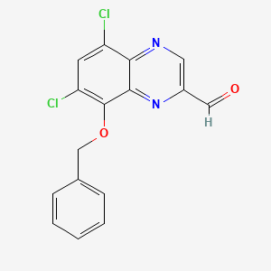 molecular formula C16H10Cl2N2O2 B8414133 8-Benzyloxy-5,7-dichloroquinoxaline-2-carboxaldehyde 