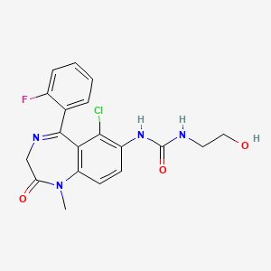 molecular formula C19H18ClFN4O3 B8414571 Urea, N-(6-chloro-5-(2-fluorophenyl)-2,3-dihydro-1-methyl-2-oxo-1H-1,4-benzodiazepin-7-yl)-N(sup 1)-(2-hydroxyethyl)- CAS No. 74858-79-0