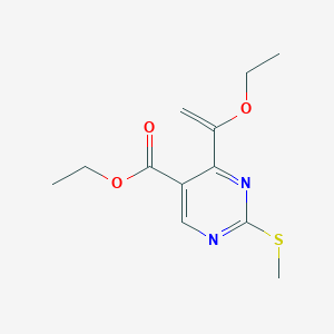 molecular formula C12H16N2O3S B8414673 Ethyl 4-(1-ethoxyvinyl)-2-(methylthio)pyrimidine-5-carboxylate 