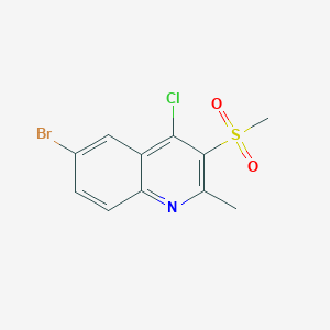 molecular formula C11H9BrClNO2S B8414718 6-Bromo-4-chloro-3-methanesulfonyl-2-methyl-quinoline 