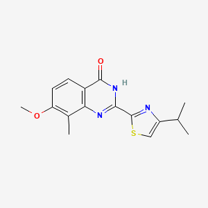 molecular formula C16H17N3O2S B8414838 2-(4-Isopropylthiazol-2-yl)-7-methoxy-8-methylquinazolin-4-ol 