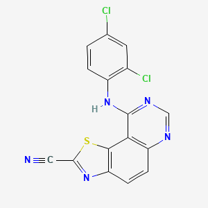 molecular formula C16H7Cl2N5S B8415076 9-(2,4-Dichlorophenylamino)thiazolo[5,4-f]quinazoline-2-carbonitrile 