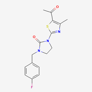 molecular formula C16H16FN3O2S B8415334 1-(5-Acetyl-4-methylthiazol-2-yl)-3-(4-fluorobenzyl)imidazolidin-2-one 