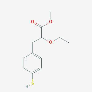 molecular formula C12H16O3S B8415473 2-Ethoxy-3-(4-mercapto-phenyl)-propionic acid methyl ester 