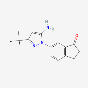 molecular formula C16H19N3O B8416206 6-(5-Amino-3-t-butylpyrazol-1-yl)indan-1-one 