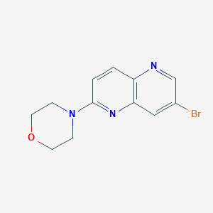 molecular formula C12H12BrN3O B8416628 7-Bromo-2-morpholino-1,5-naphthyridine 