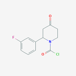molecular formula C12H11ClFNO2 B8416996 2-(3-Fluorophenyl)-4-oxopiperidine-1-carbonyl chloride 