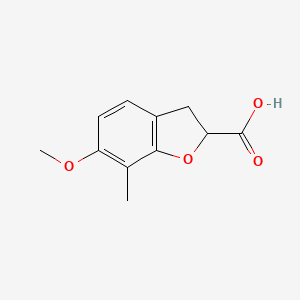 molecular formula C11H12O4 B8417457 2,3-Dihydro-6-methoxy-7-methylbenzofuran-2-carboxylic acid 