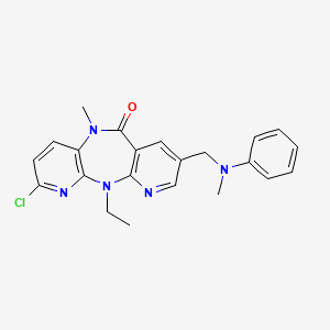 molecular formula C22H22ClN5O B8417588 5-Chloro-2-ethyl-9-methyl-13-{[methyl(phenyl)amino]methyl}-2,4,9,15-tetraazatricyclo[9.4.0.0^{3,8}]pentadeca-1(11),3,5,7,12,14-hexaen-10-one 