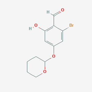 molecular formula C12H13BrO4 B8417755 2-bromo-6-hydroxy-4-(tetrahydro-2H-pyran-2-yloxy)benzaldehyde 