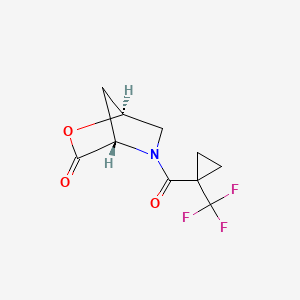molecular formula C10H10F3NO3 B8417839 (1S,4S)-5-(1-Trifluoromethyl-cyclopropanecarbonyl)-2-oxa-5-aza-bicyclo[2.2.1]heptan-3-one 