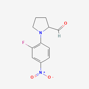 molecular formula C11H11FN2O3 B8418104 1-(2-Fluoro-4-nitro-phenyl)-pyrrolidine-2-carbaldehyde 