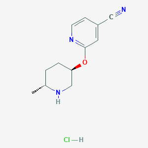 molecular formula C12H16ClN3O B8418225 2-(((3R,6R)-6-Methylpiperidin-3-yl)oxy)isonicotinonitrile hydrochloride 