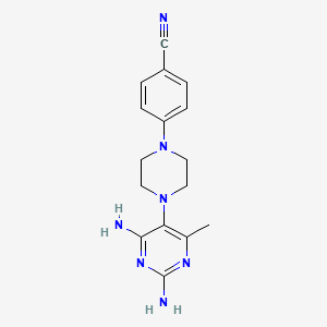 molecular formula C16H19N7 B8418291 4-(4-(2,4-Diamino-6-methyl-5-pyrimidinyl)-1-piperazinyl)benzonitrile 