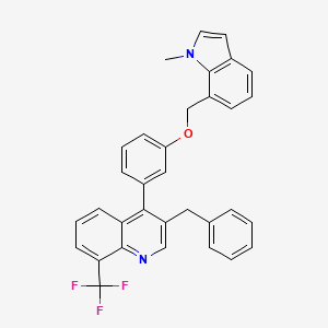 molecular formula C33H25F3N2O B8418342 Quinoline, 4-[3-[(1-methyl-1H-indol-7-yl)methoxy]phenyl]-3-(phenylmethyl)-8-(trifluoromethyl)- 