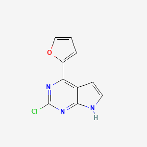 molecular formula C10H6ClN3O B8418372 2-Chloro-4-(2-furyl)-1H-pyrrolo[2,3-d]pyrimidine 