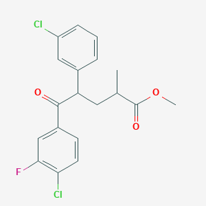 molecular formula C19H17Cl2FO3 B8418473 Methyl 5-(4-chloro-3-fluorophenyl)-4-(3-chlorophenyl)-2-methyl-5-oxopentanoate 