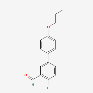 molecular formula C16H15FO2 B8418569 2-Fluoro-5-(4-propoxyphenyl)benzaldehyde 
