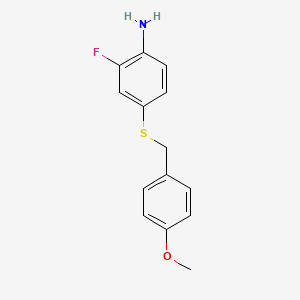 molecular formula C14H14FNOS B8418734 2-Fluoro-4-(4'-methoxybenzylmercapto)aniline 