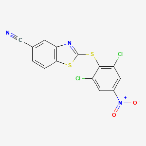 molecular formula C14H5Cl2N3O2S2 B8419059 2-(2,6-Dichloro-4-nitro-phenylsulfanyl)-benzothiazole-5-carbonitrile 