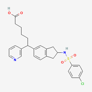 molecular formula C26H27ClN2O4S B8420881 3-Pyridinehexanoic acid, epsilon-(2-(((4-chlorophenyl)sulfonyl)amino)-2,3-dihydro-1H-inden-5-yl)- CAS No. 133276-69-4
