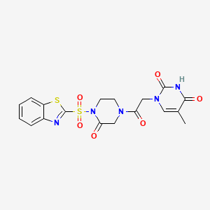 molecular formula C18H17N5O6S2 B8421390 1-(2-(4-(Benzo[d]thiazol-2-ylsulfonyl)-3-oxopiperazin-1-yl)-2-oxoethyl)-5-methylpyrimidine-2,4(1H,3H)-dione 