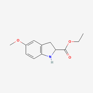 molecular formula C12H15NO3 B8421484 2,3-Dihydro-5-methoxy-1H-indole-2-carboxylic acid ethyl ester 