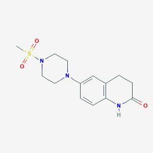 molecular formula C14H19N3O3S B8421618 6-(4-Methanesulfonyl-1-piperazinyl)-3,4-dihydrocarbostyril 