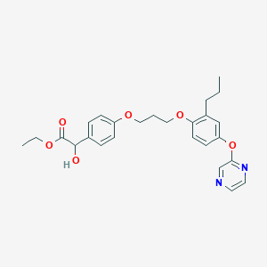 molecular formula C26H30N2O6 B8421786 Ethyl 4-(3-(2-propyl-4-pyrazinyloxyphenoxy)propoxy)mandelate 