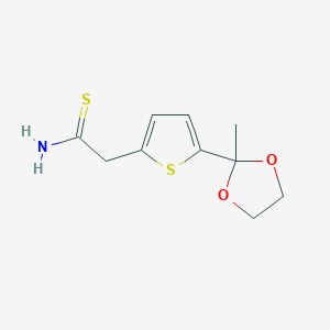 molecular formula C10H13NO2S2 B8421945 2-[5-(2-Methyl-[1,3]dioxolan-2-yl)-thiophen-2-yl]-thioacetamide 