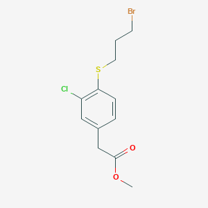 molecular formula C12H14BrClO2S B8423480 Methyl 3-chloro-4-(3-bromopropylthio)-phenylacetate 